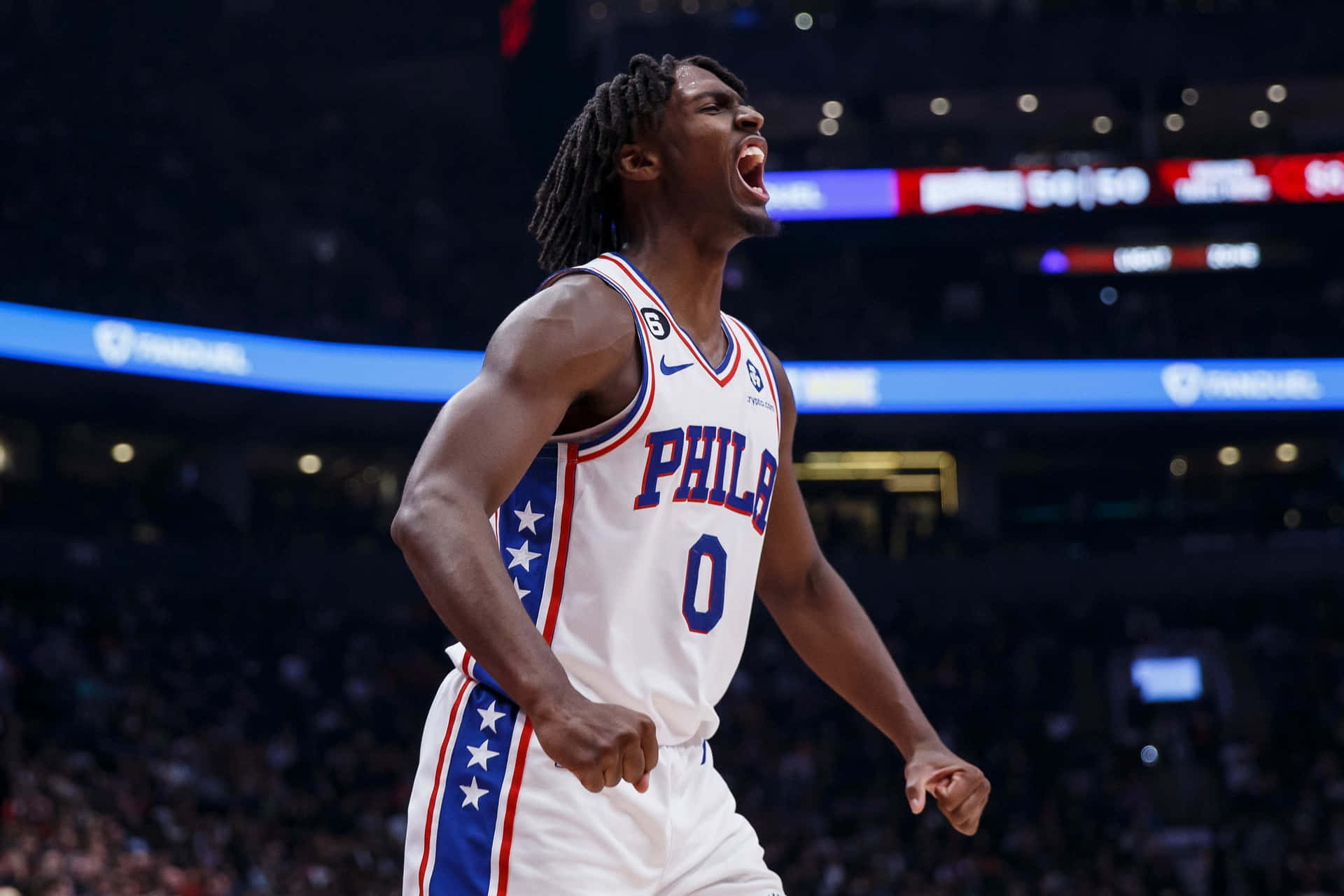 Tyrese Maxey Celebration Philadelphia76ers Wallpaper