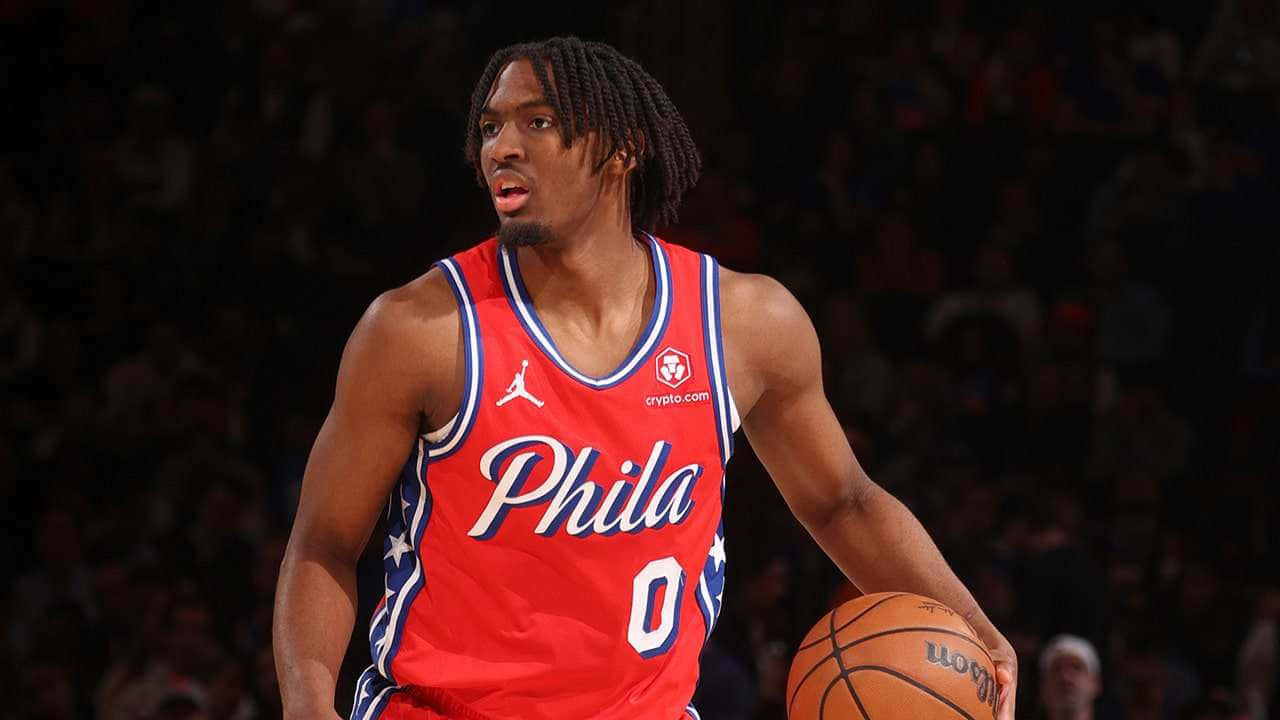 Tyrese Maxey Philadelphia76ers Basketbalactie Achtergrond