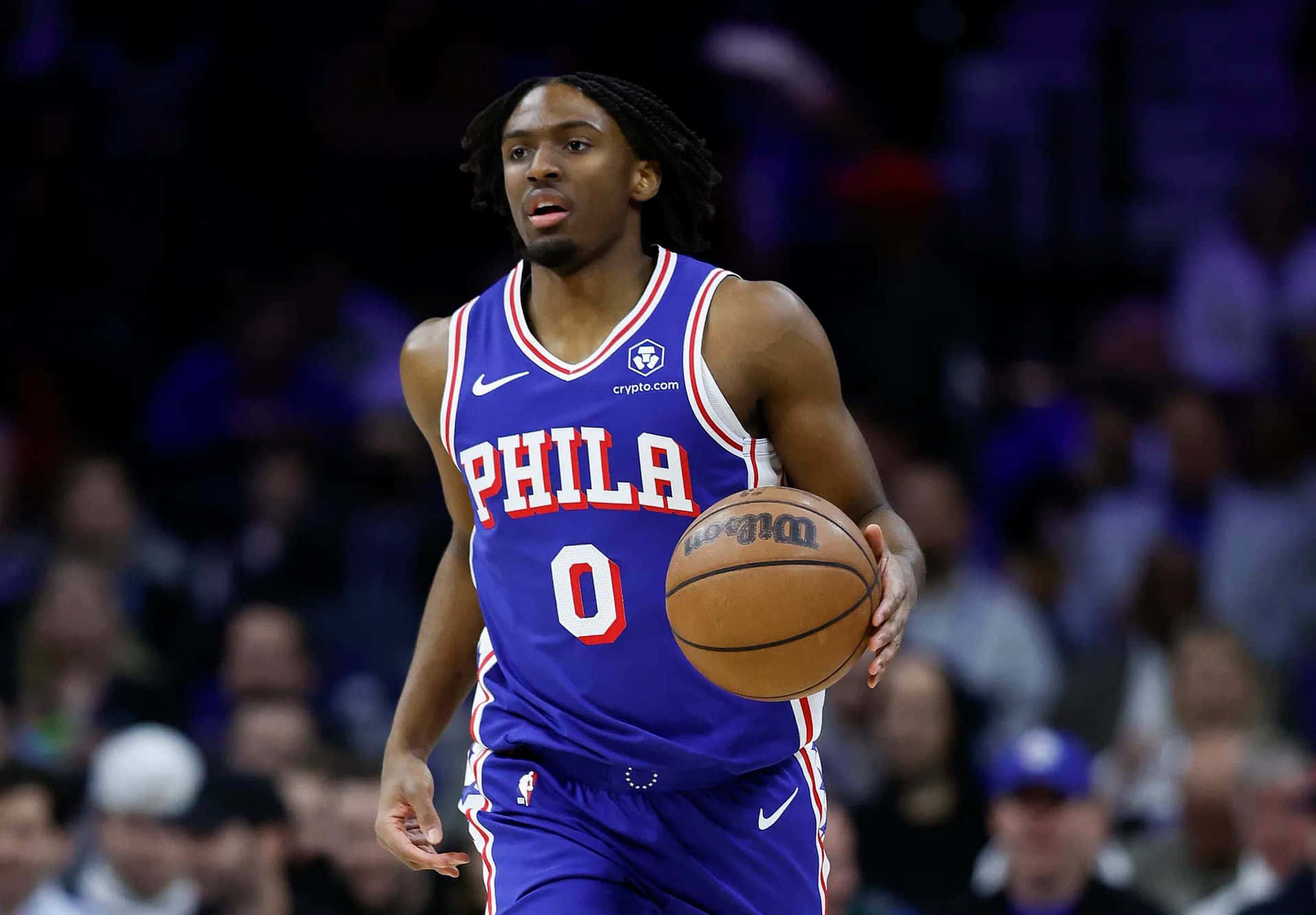 Tyrese Maxey Philadelphia 76ers Wedstrijd Actie Achtergrond