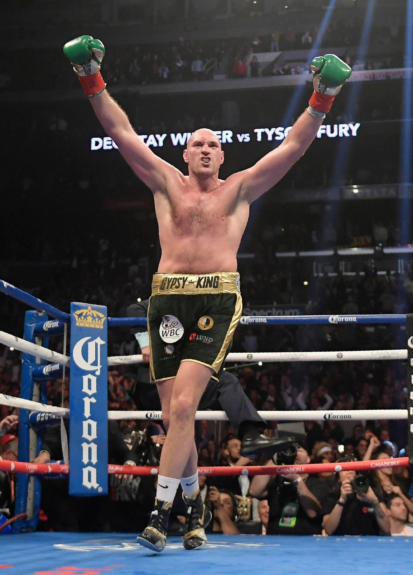 Tyson Fury Exhibits Gloves To Crowd Wallpaper