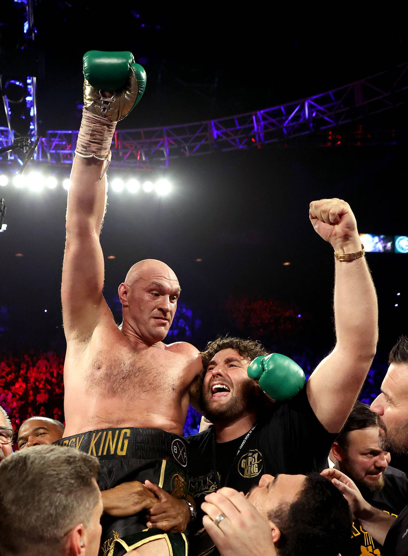 Tyson Fury Lifting Arms For Victory Wallpaper