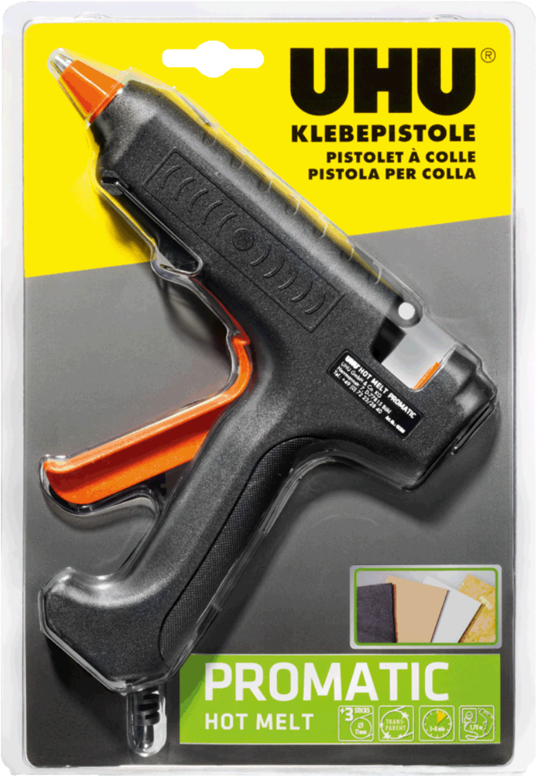 U H U Promatic Hot Melt Glue Gun Packaging PNG