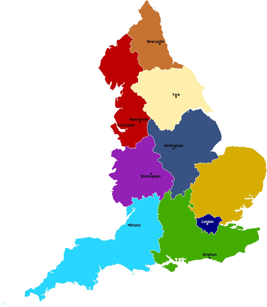 U K Regions Color Coded Map PNG