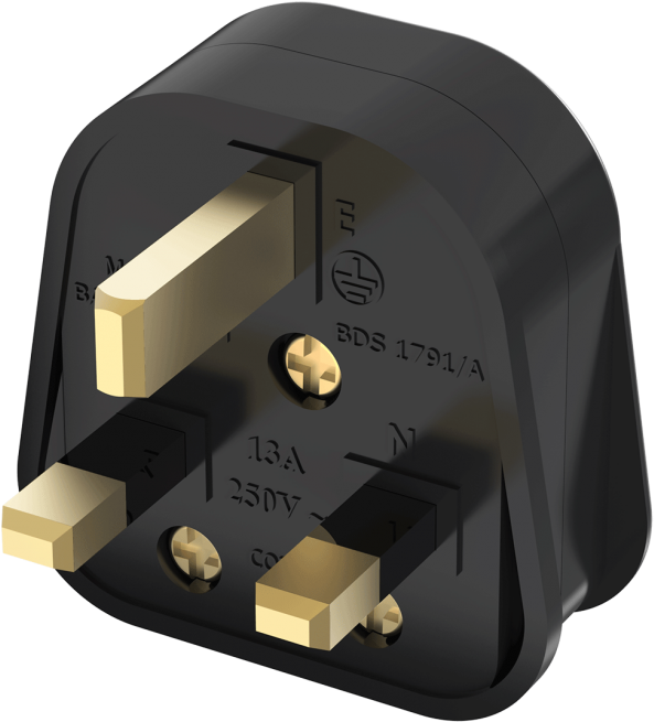 U K3 Pin Plug Black PNG