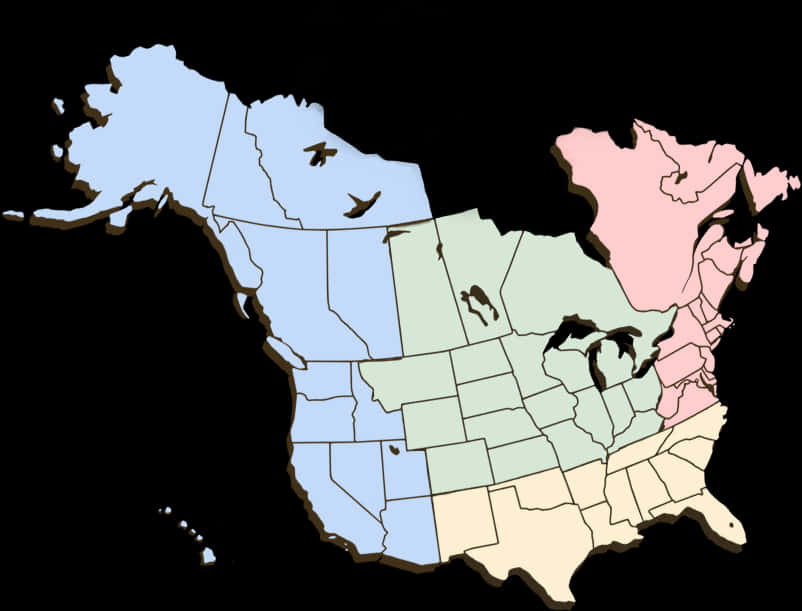 U S A Canada Regions Map PNG