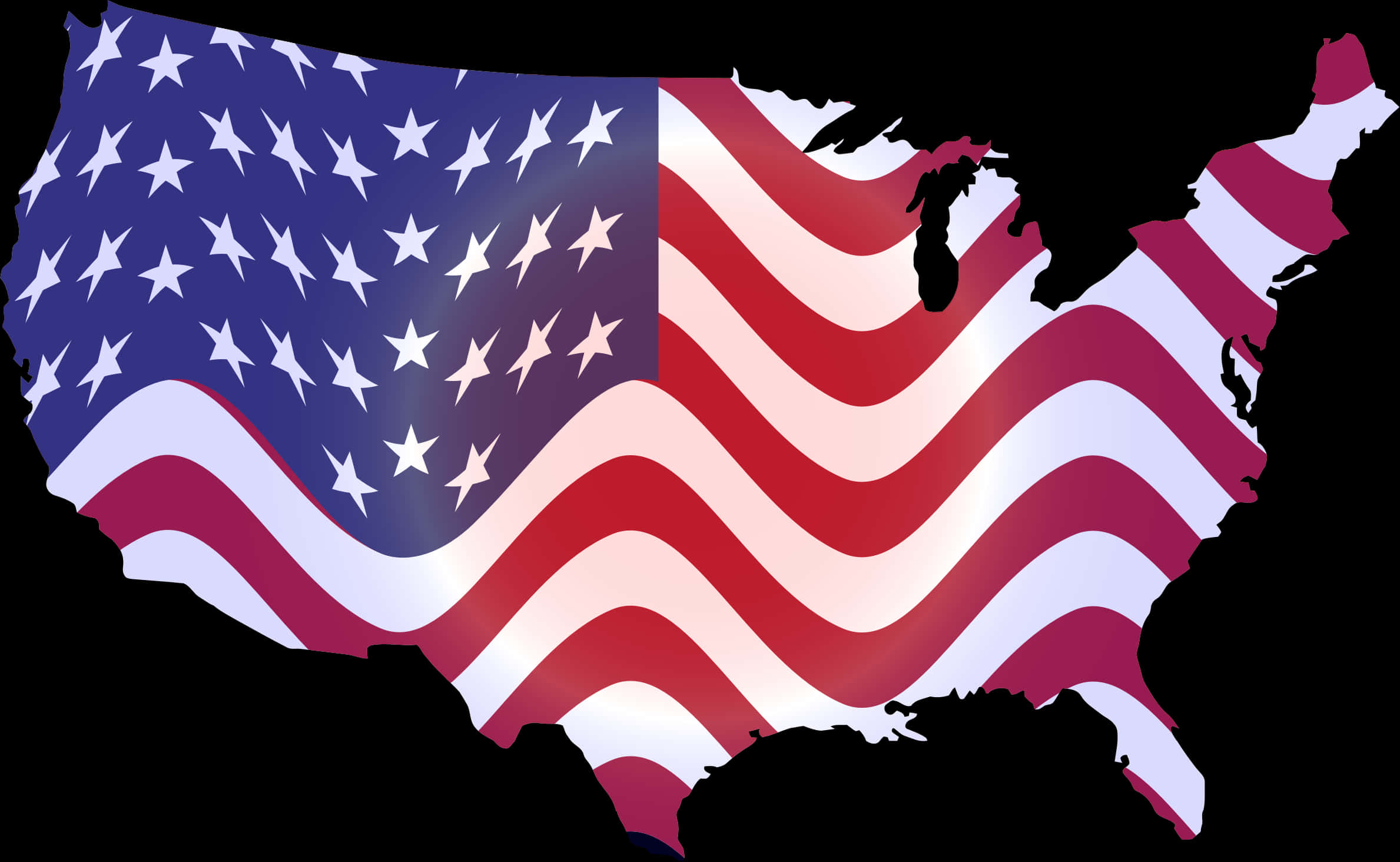 U S A Flag Map Outline PNG