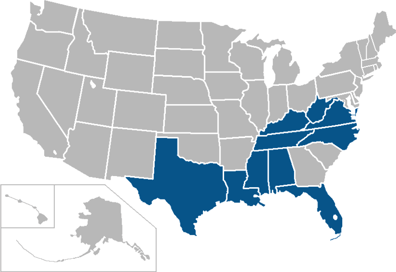 U S A Map Southern States Highlighted PNG