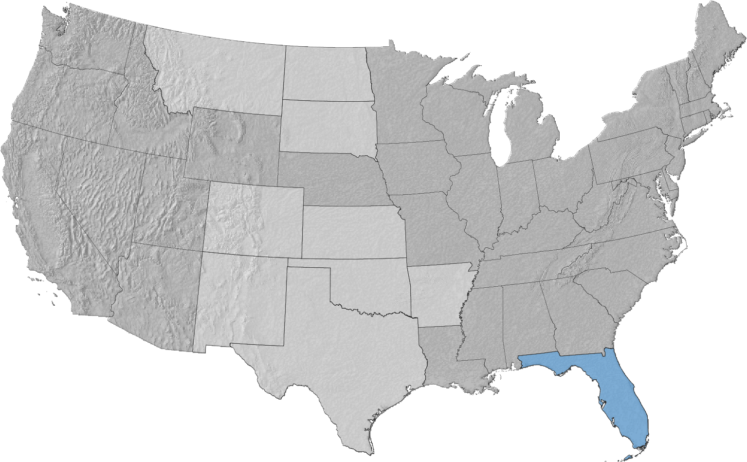 U S A Relief Map Gray Scale PNG