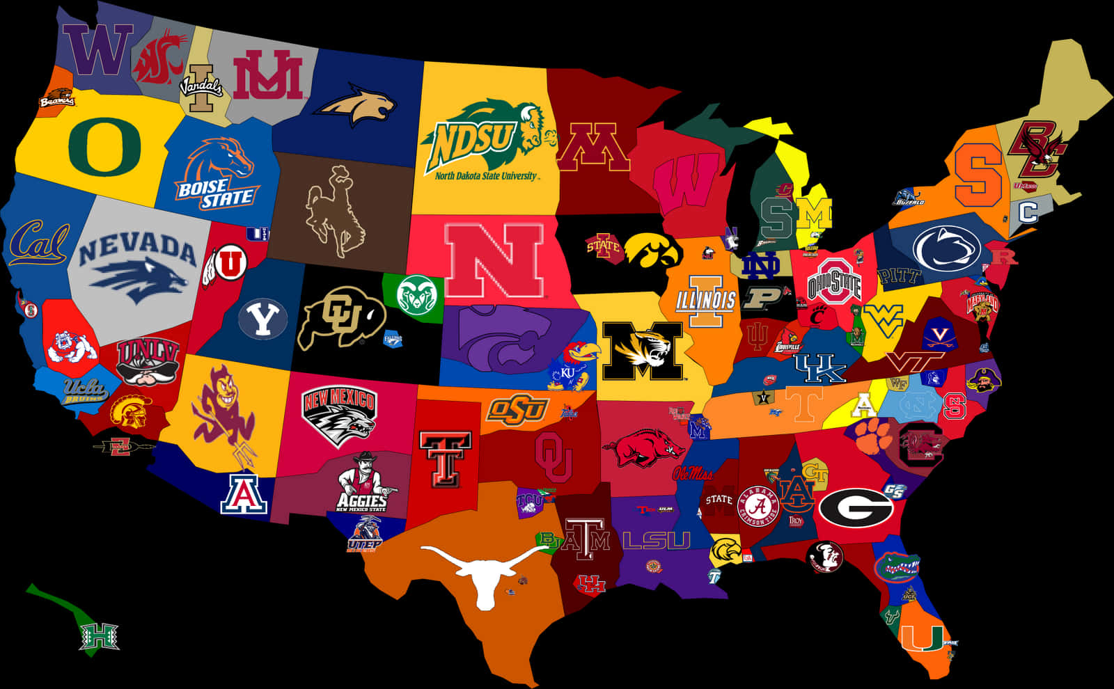 U S College Football Teams Map PNG
