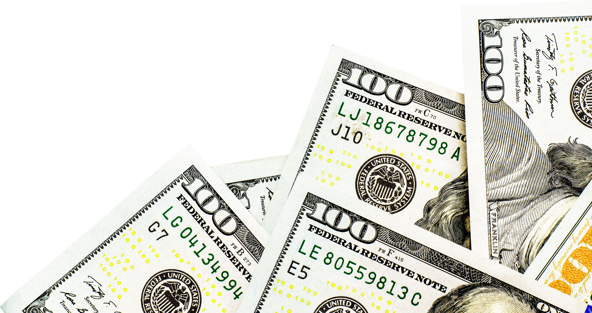 U S Hundred Dollar Bills Fanned Out PNG