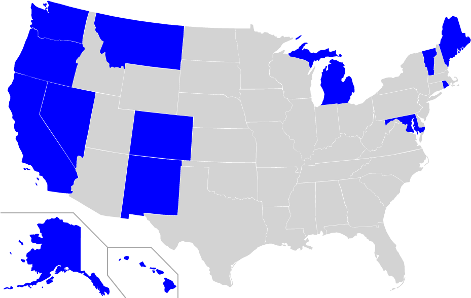 U S Map Blue Highlighted States PNG