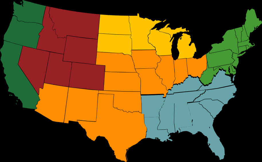 U S Map Color Coded Regions PNG