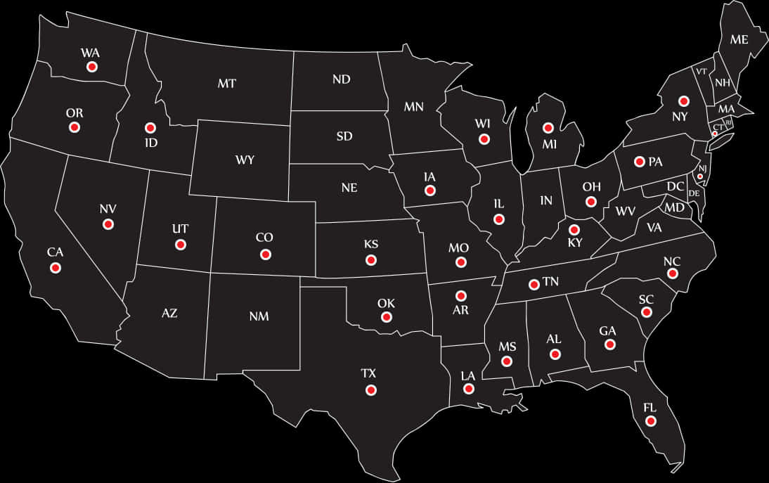 U S Mapwith Red Dots PNG