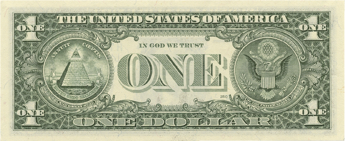 U S One Dollar Bill Reverse PNG