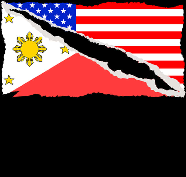 U S Philippines Torn Flag Fusion PNG