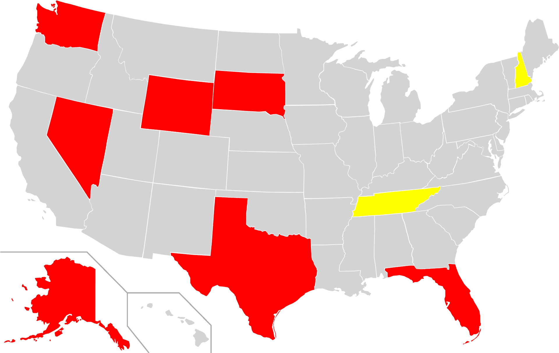 U S States No Income Tax Map PNG