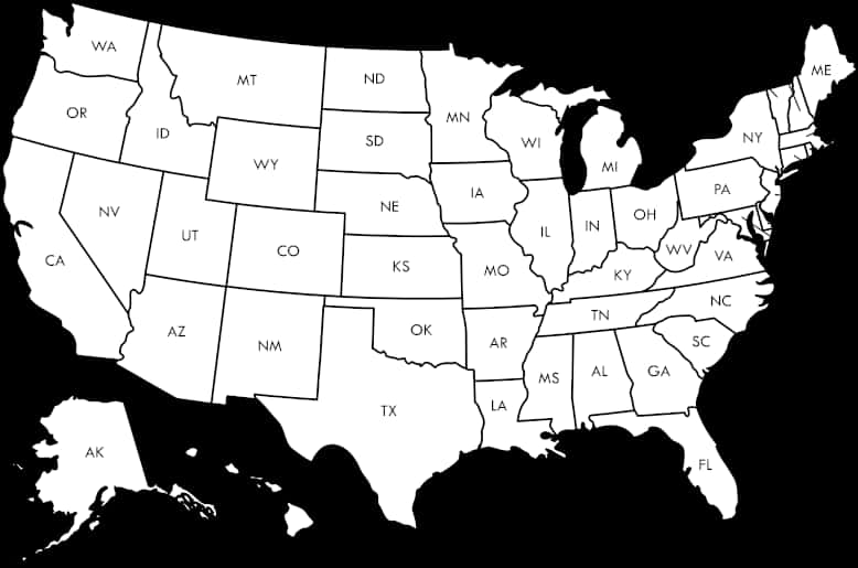 U S States Outline Mapwith State Names PNG