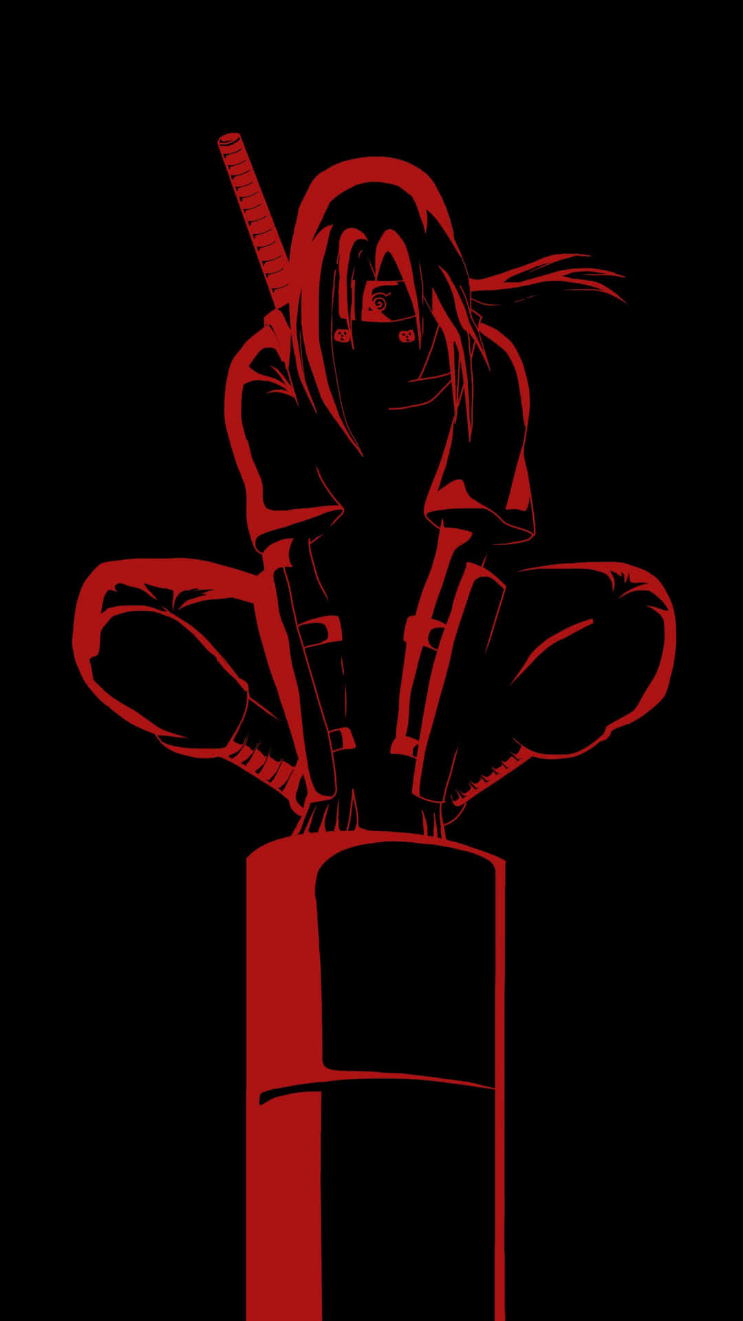 Etsort Og Rødt Billede Af En Ninja, Der Sidder På En Søjle. Wallpaper
