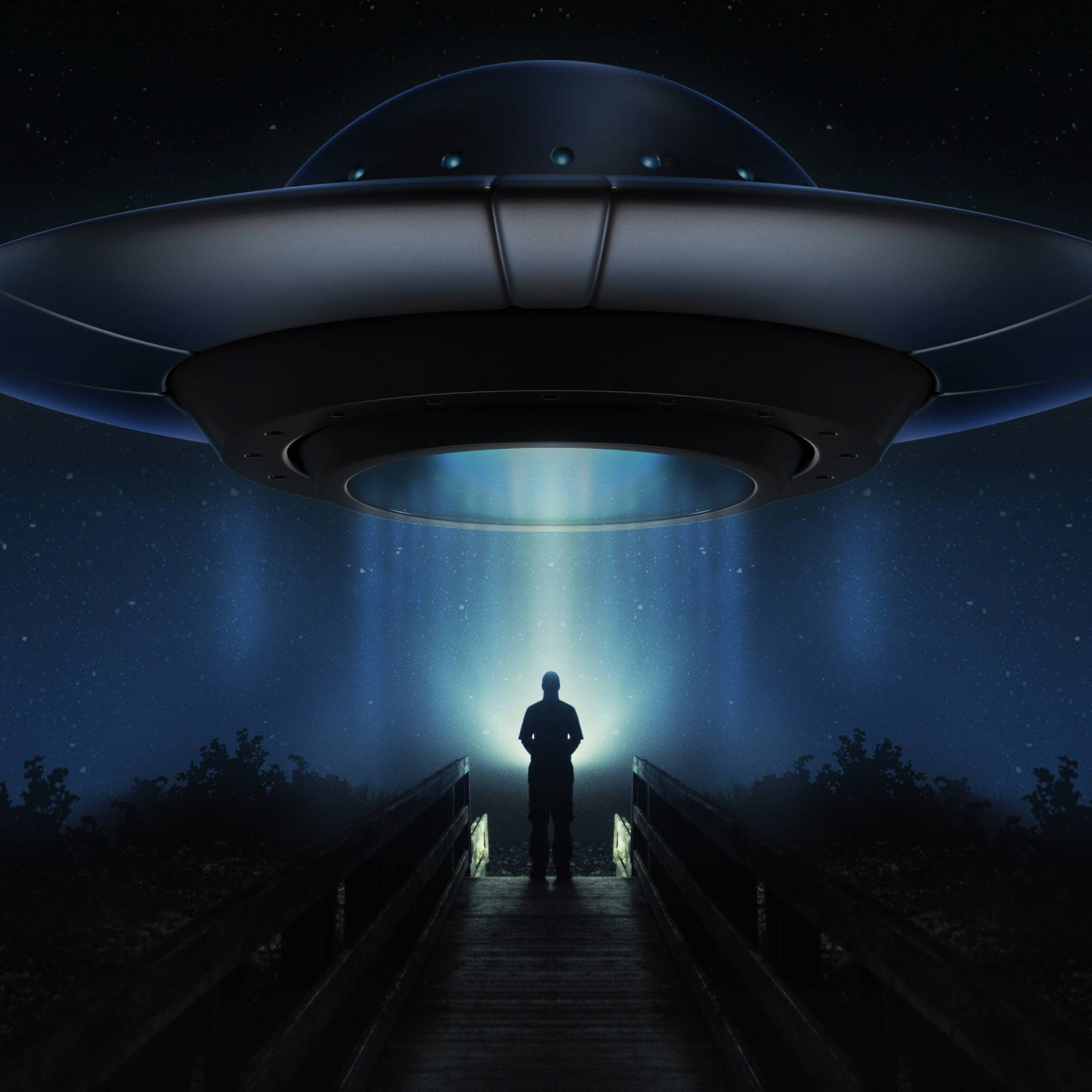 Ufo And Man On Dock Wallpaper