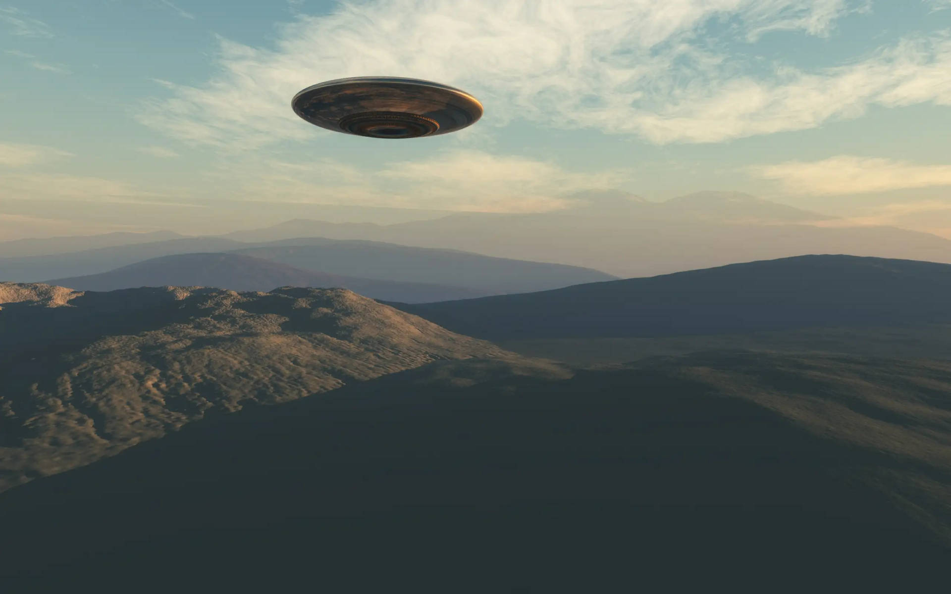 Ufo Flyver Over Bjerge Wallpaper