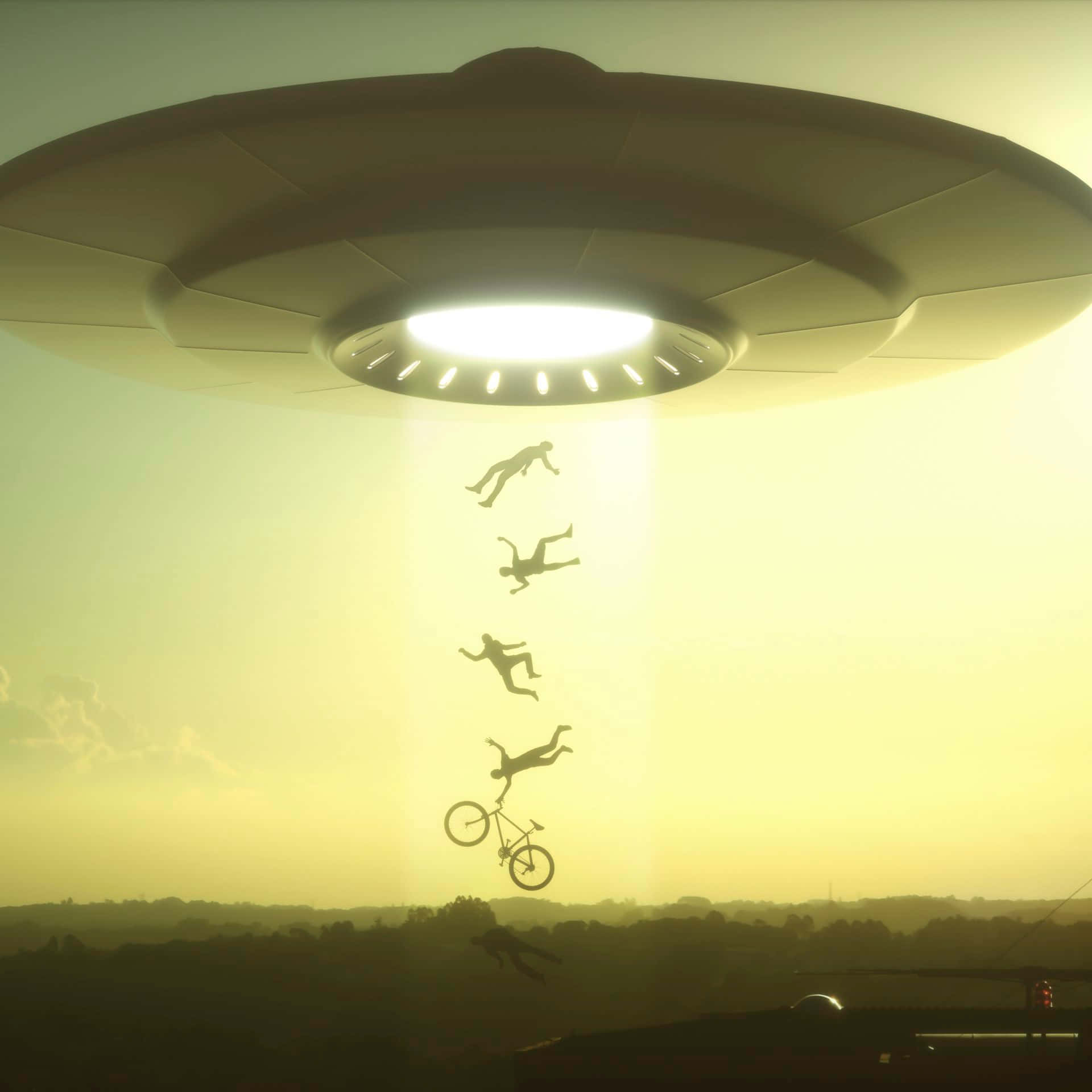 Unoggetto Volante Non Identificato (ufo) Che Si Staglia Sopra Le Cime Degli Alberi.