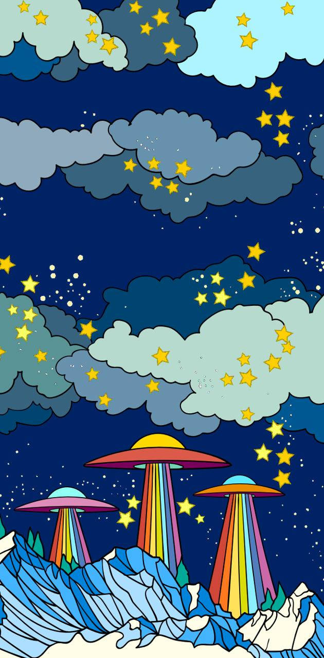 Ufo With Rainbow Lights Wallpaper