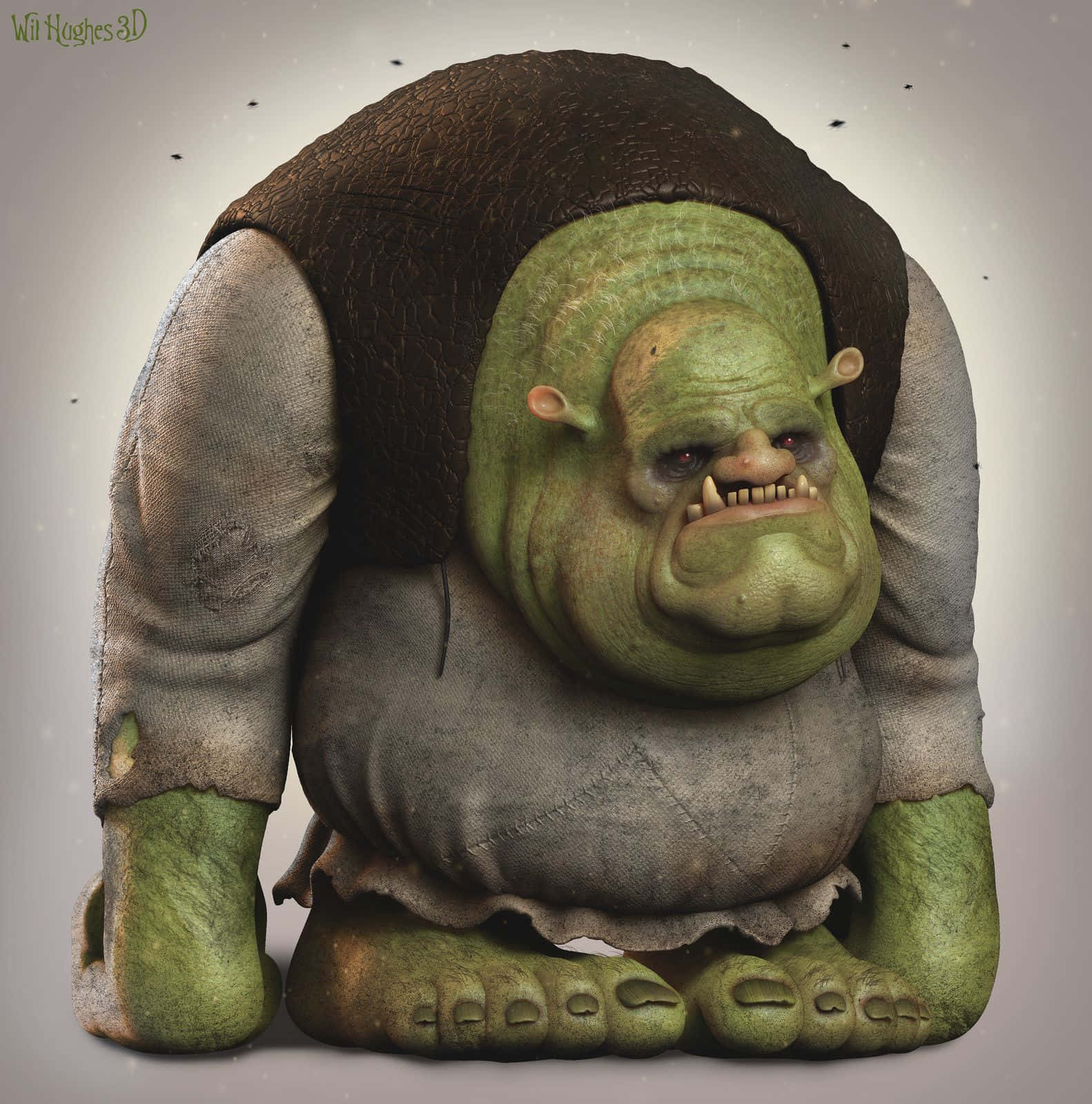 A Green Troll With His Hands On His Knees