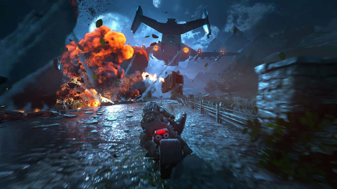 A Screenshot Of A Video Game With A Motorcycle And Fire Wallpaper