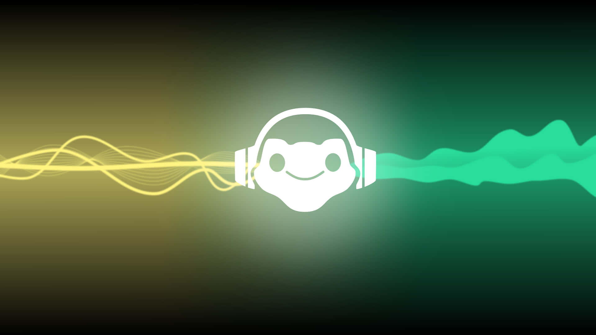 A Green And Yellow Background With A Headphone And A Wave Wallpaper