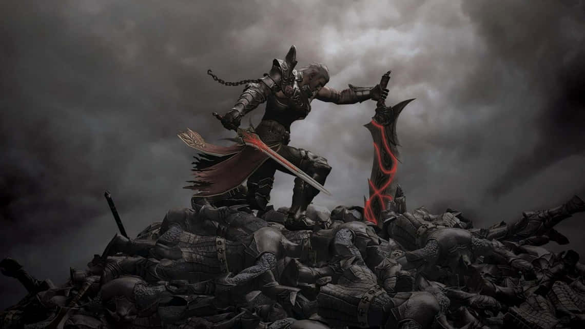A Man Is Standing On Top Of A Pile Of Zombies Wallpaper