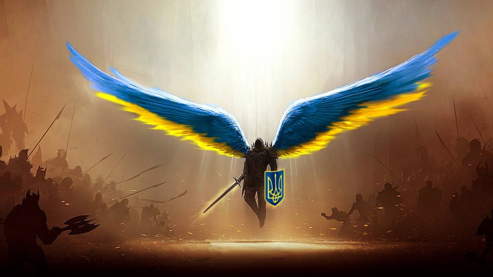 Ukraine Flag Angel Soldier Background