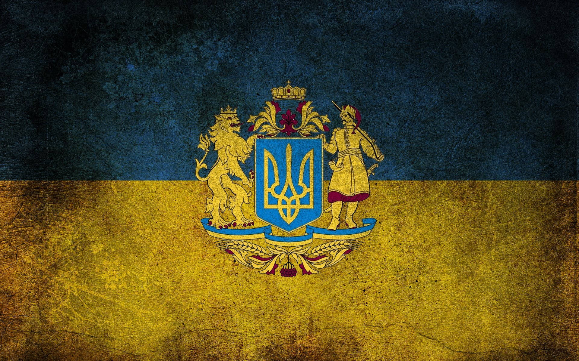 Ukraine Flag With Complete Crest Wallpaper