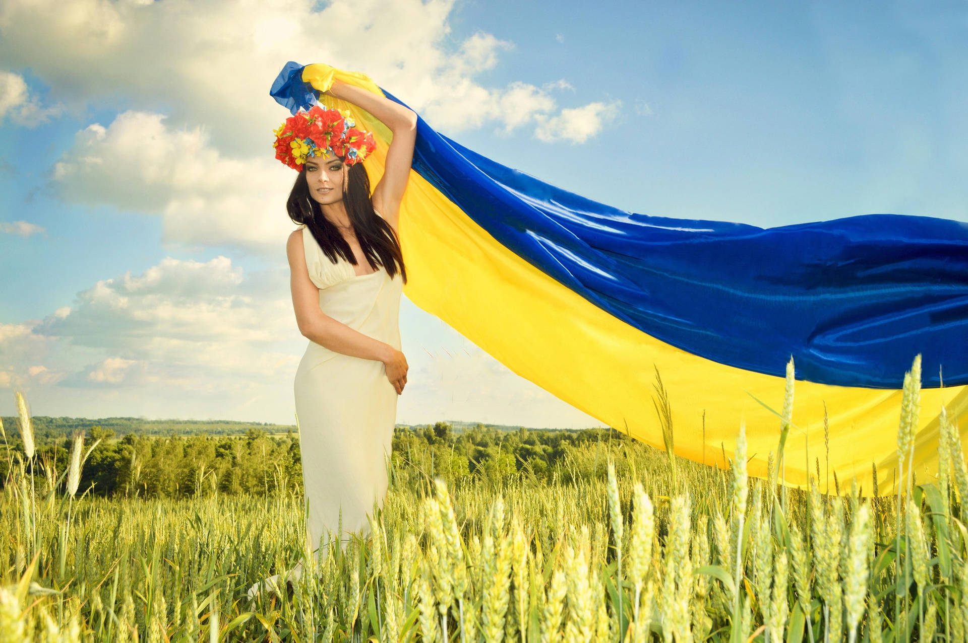 Ukraine Flag With Woman Wallpaper