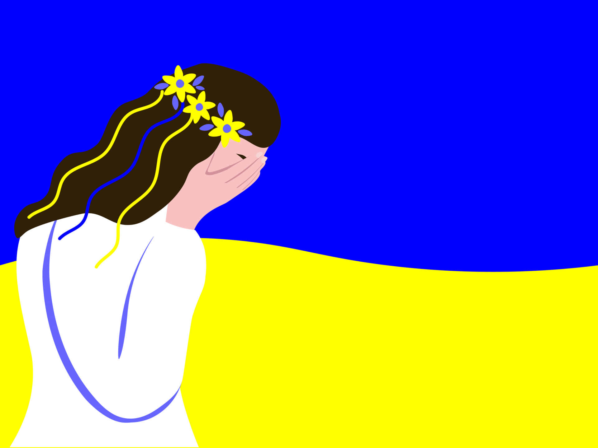 Tegning af flag blå og gul ukrainsk pige tapet Wallpaper