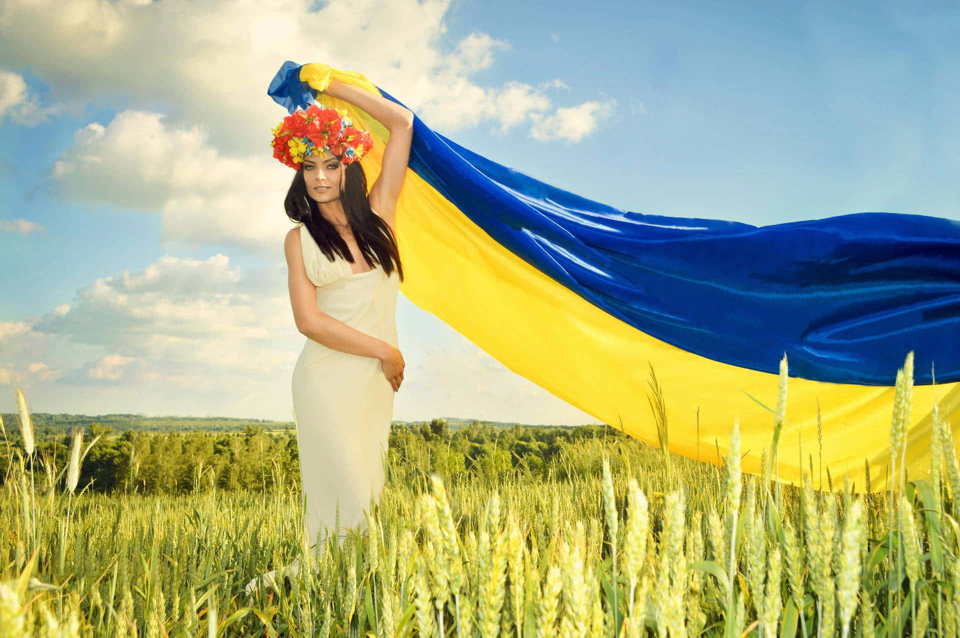 Ukrainian Girl Flag Waving Wallpaper