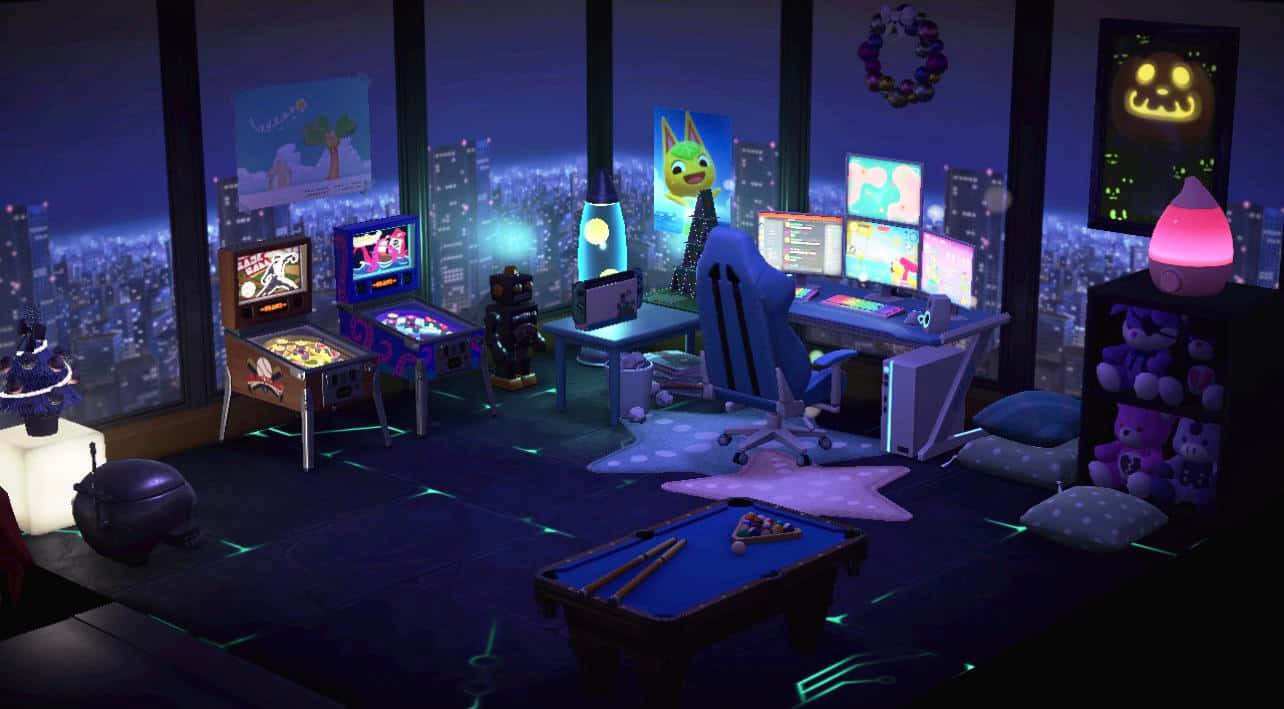 Ultimate_ Anime_ Gamer_ Room_ Night_ View Wallpaper