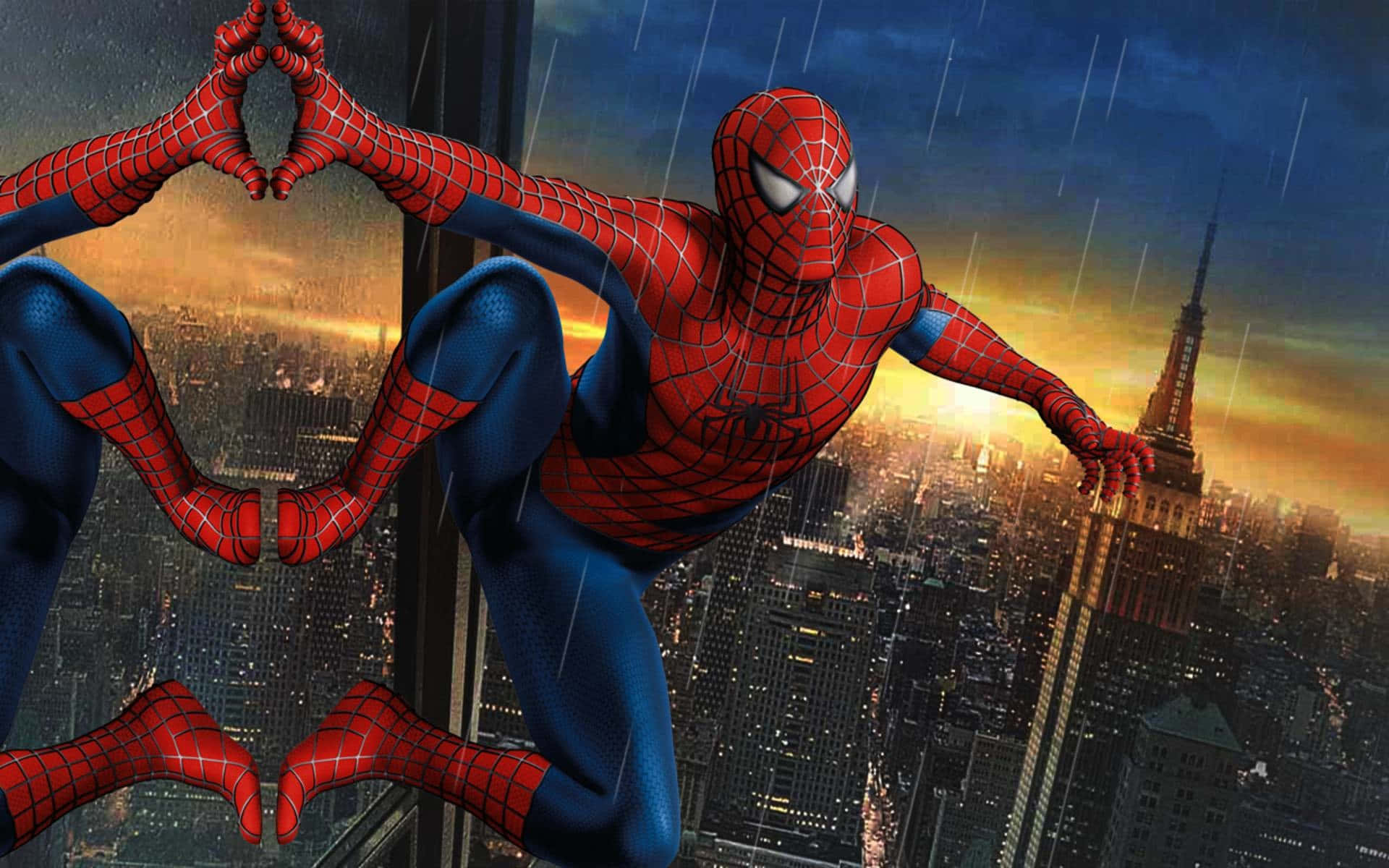 Ultimate Spider-Man swinging through the city Wallpaper