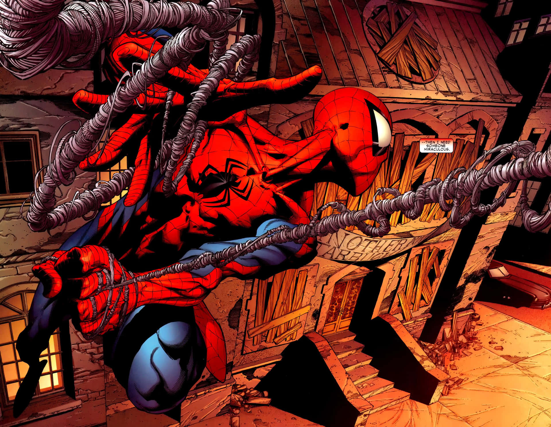 Ultimate Spider-Man Swinging Through New York City Wallpaper