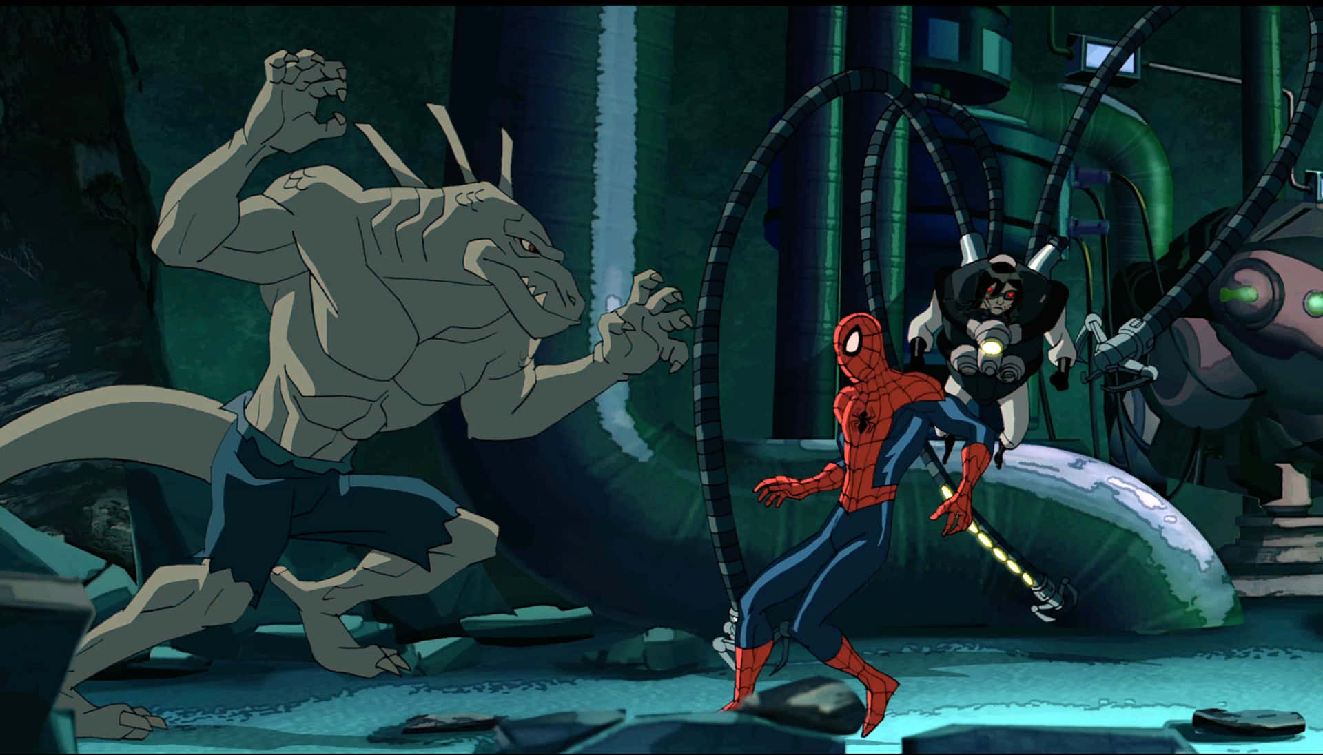 Caption: Ultimate Spider-Man Swinging through the City Wallpaper