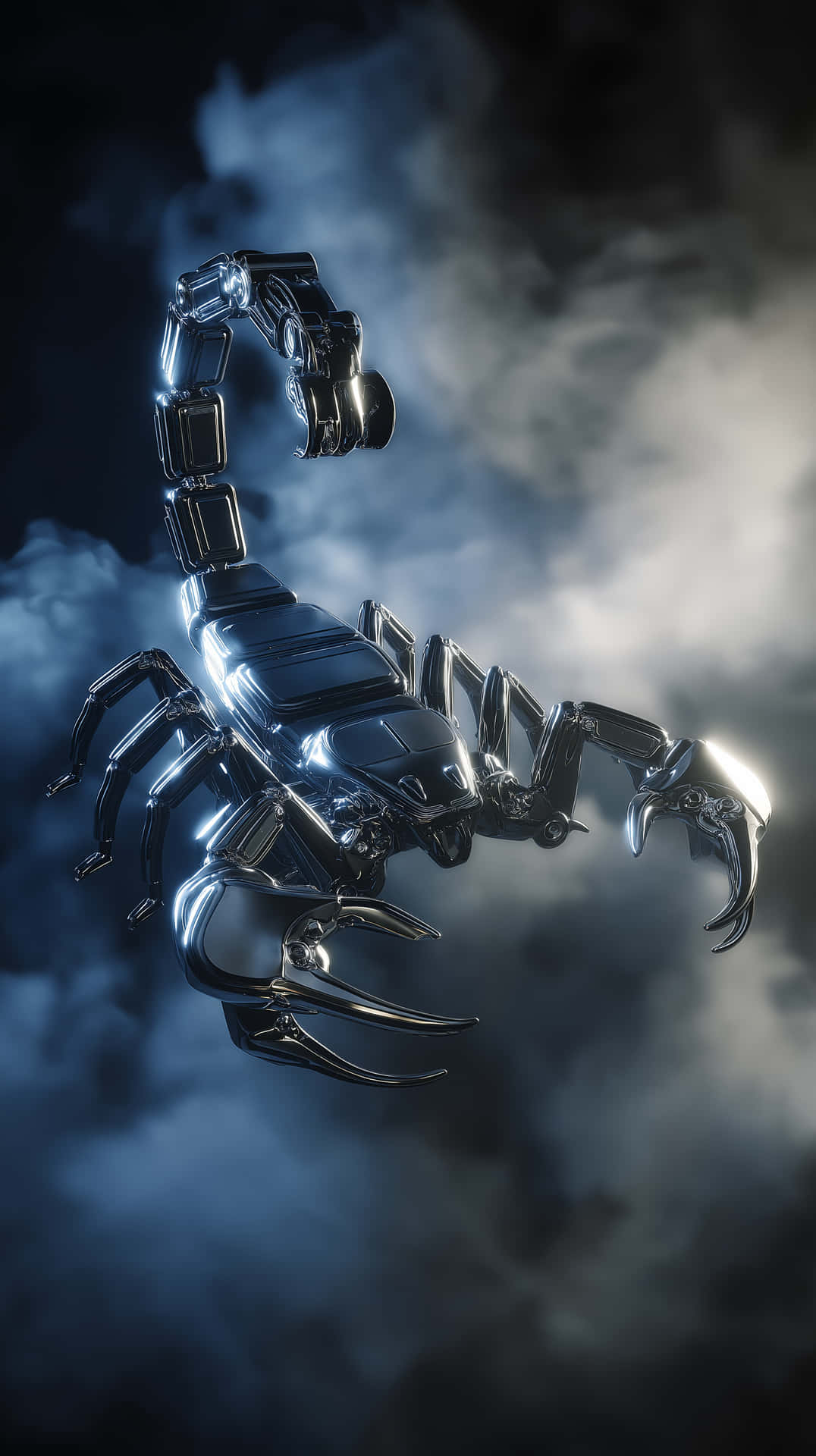 Ultra-detailed Chrome Scorpion In Smokey Setting Wallpaper