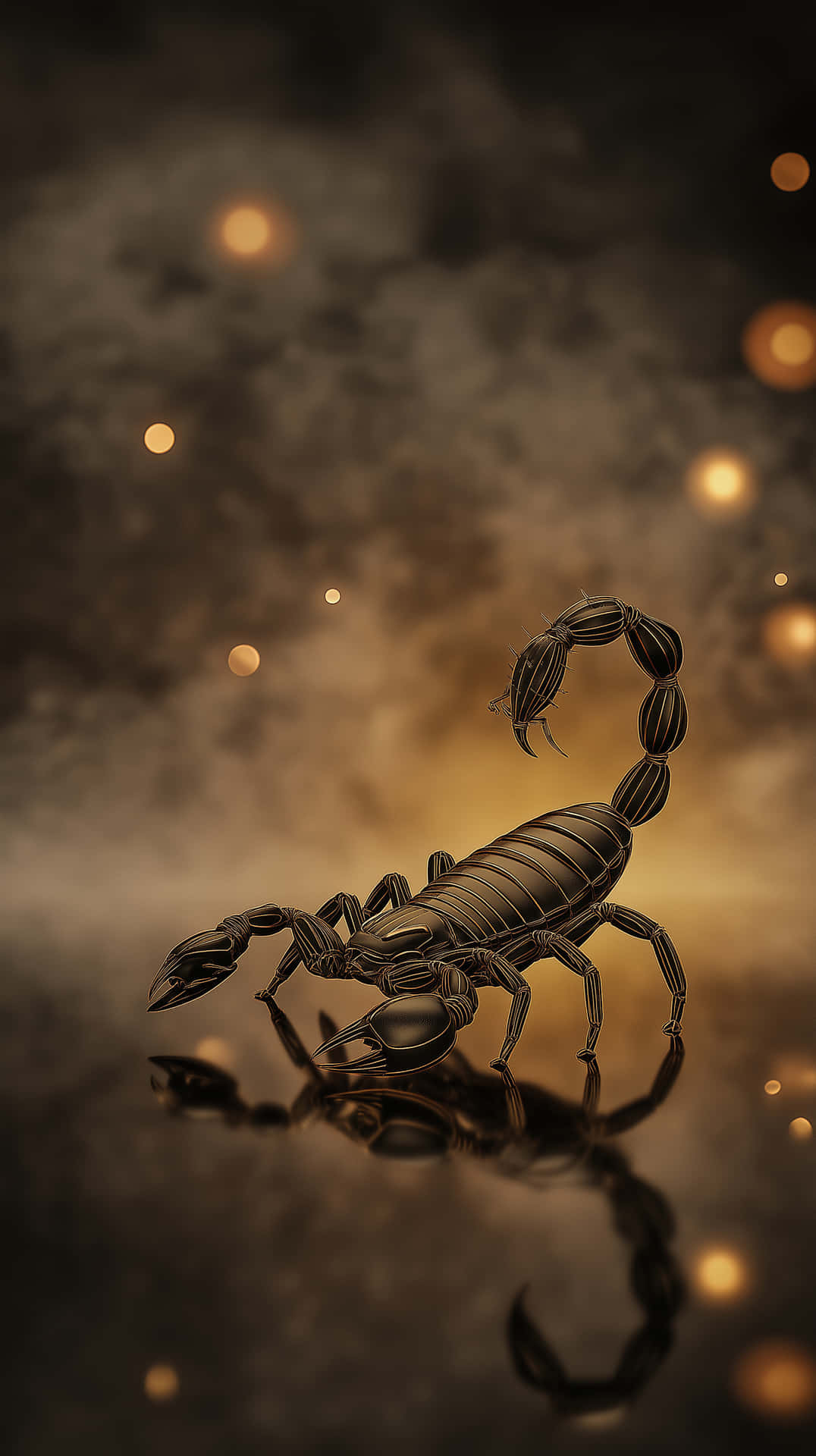 Ultra-detailed Metallic Scorpion On Reflective Surface Wallpaper