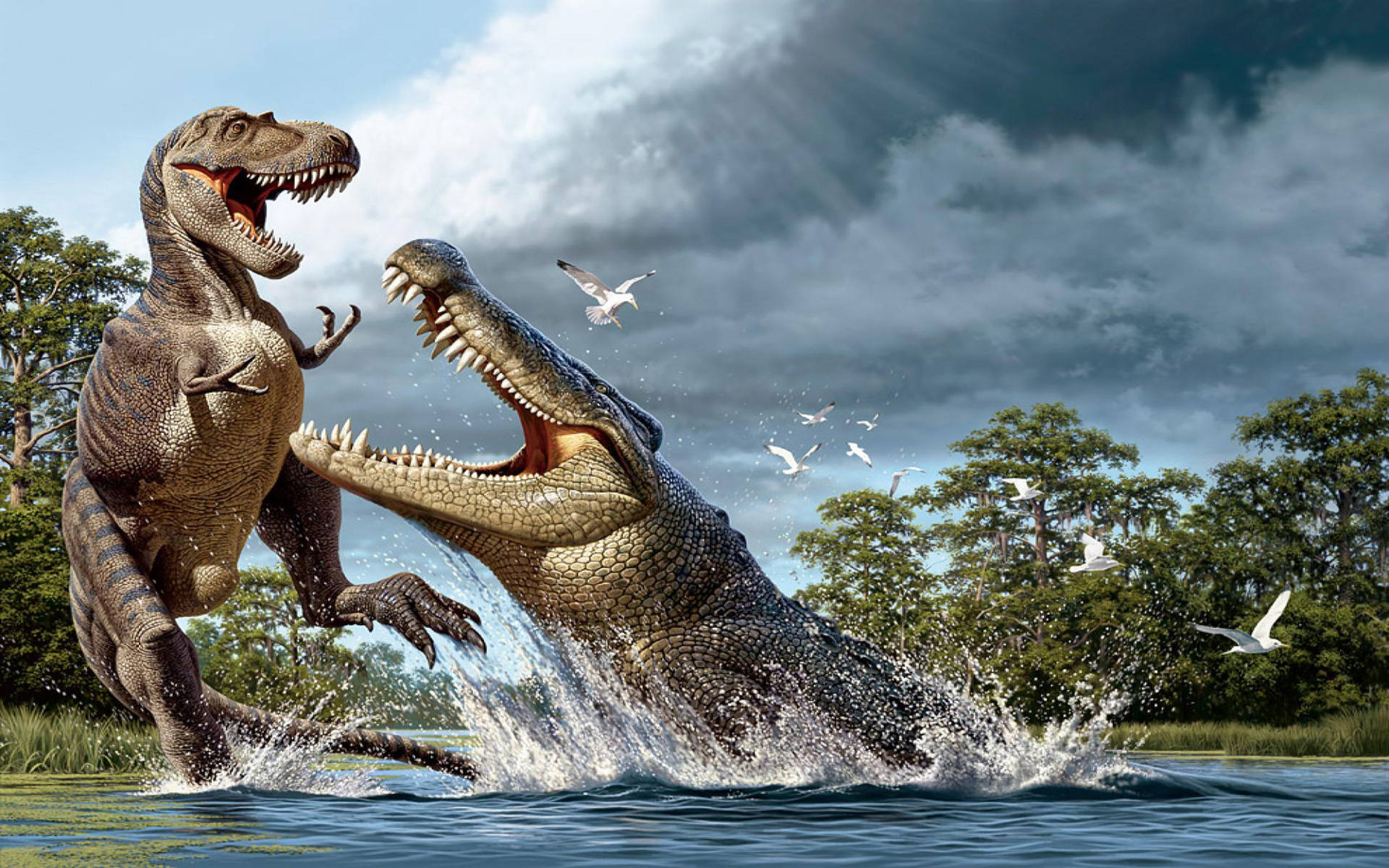Ultra-hd-notebook Zwischen Tyrannosaurus Rex Und Alligator Wallpaper