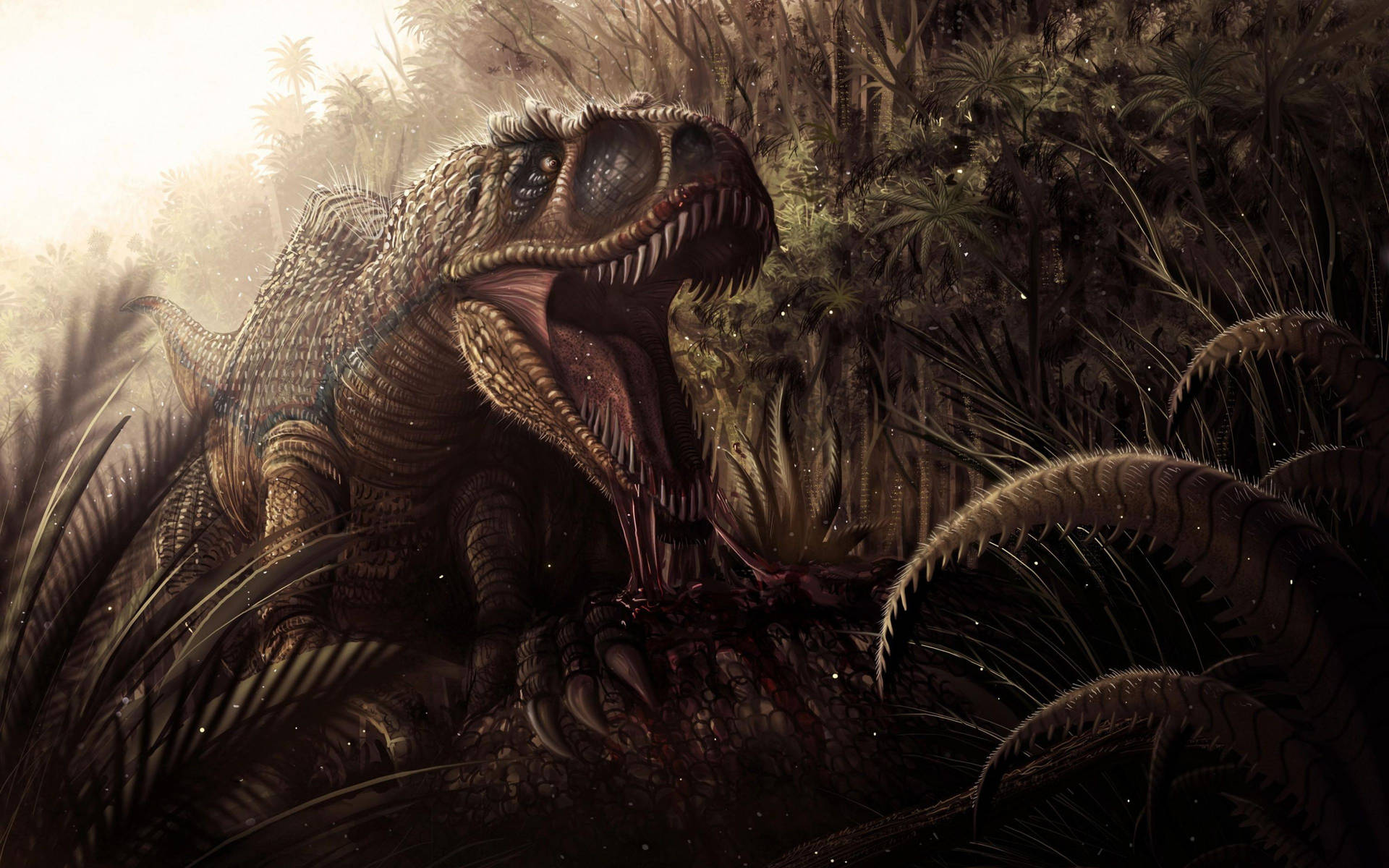 A Vicious T-Rex Dinosaur Unleashes Its Roar Wallpaper