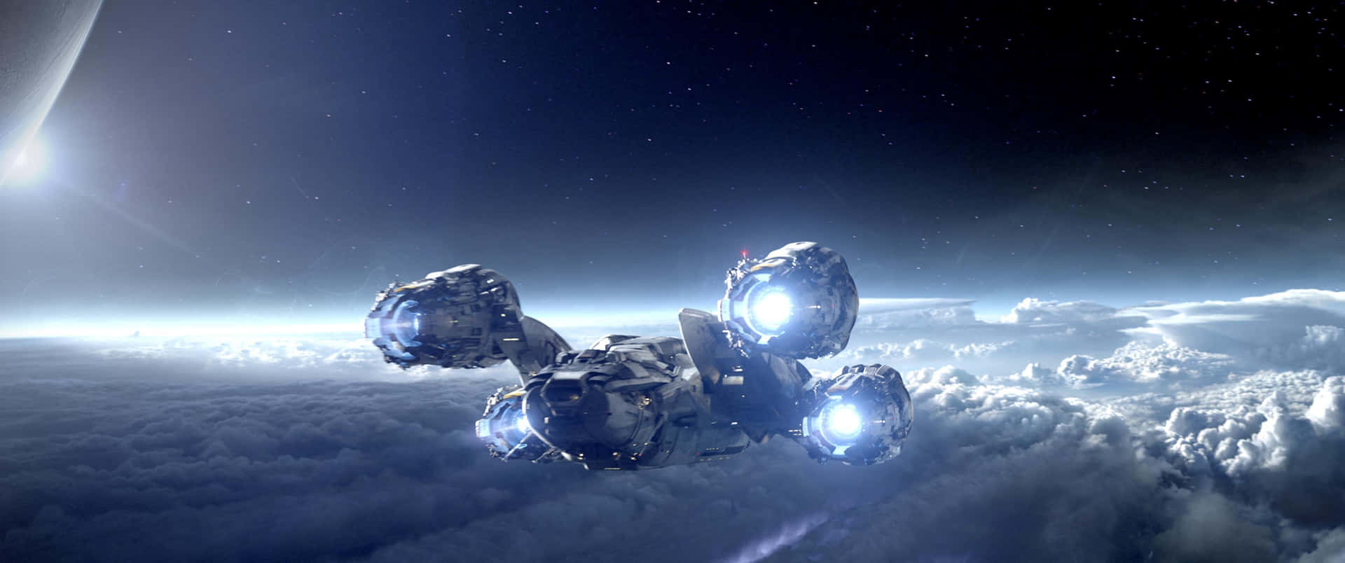 A Spaceship Flying In The Clouds Wallpaper
