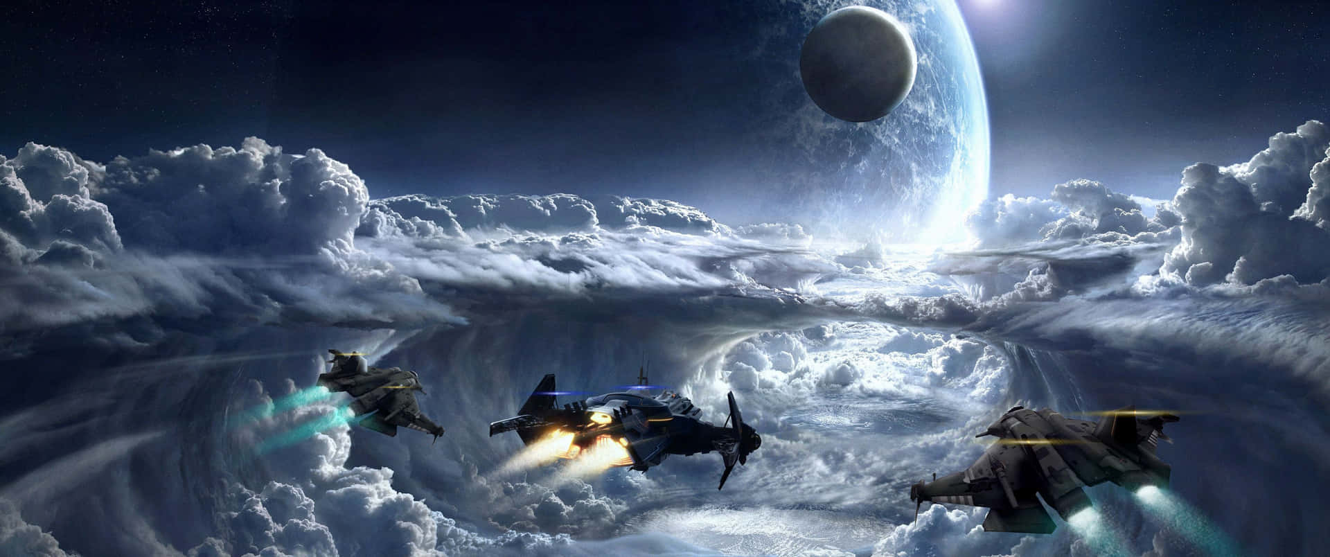 Ultra Wide 3440 X 1440 Spaceships Flying Wallpaper