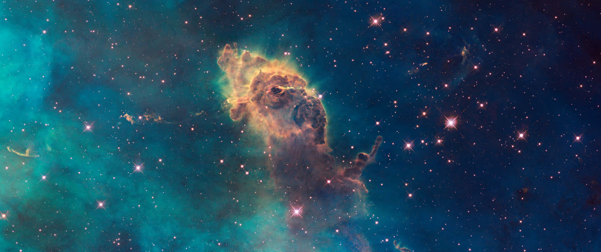 Enblå Och Grön Nebulosa Med Stjärnor I Bakgrunden Wallpaper