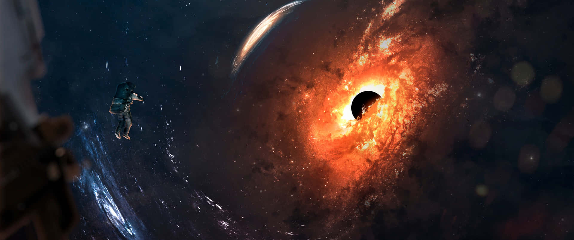 A Black Hole In Space With A Person In The Middle Wallpaper