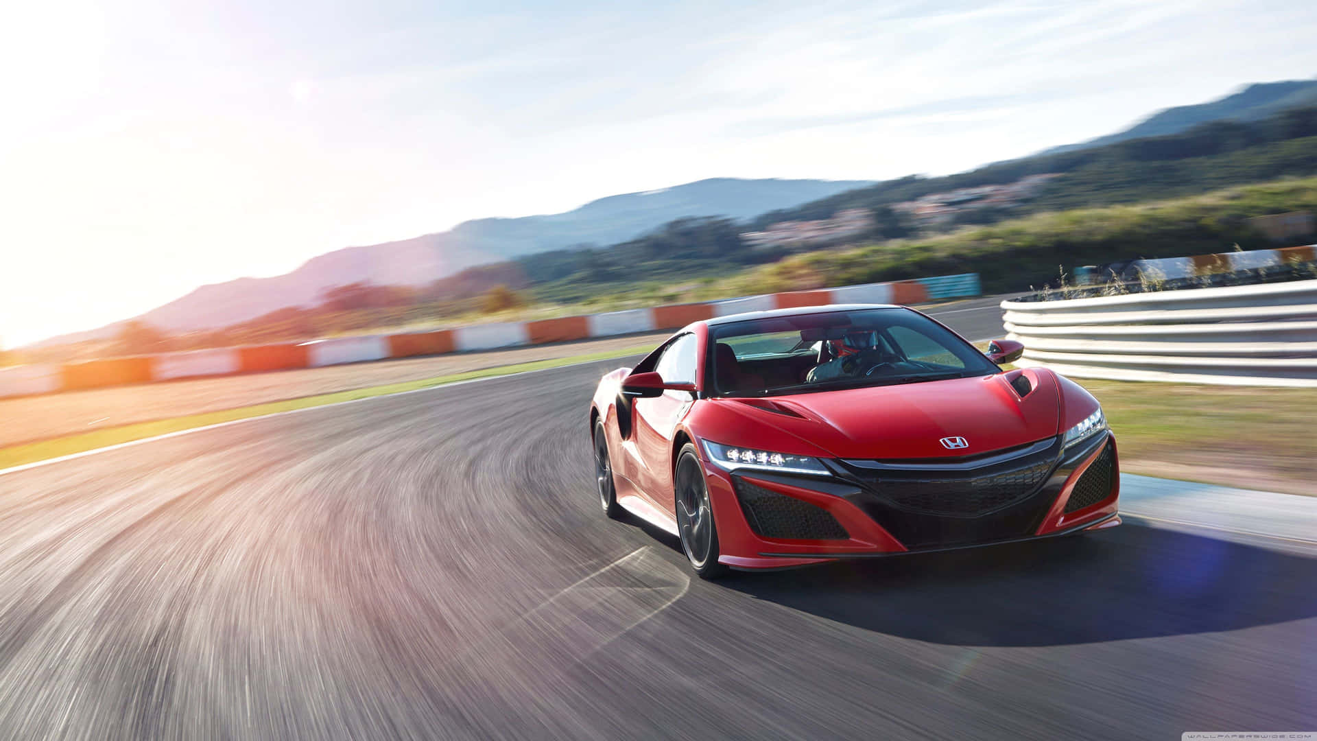 The Red Honda Nsx Is Driving On A Track Wallpaper