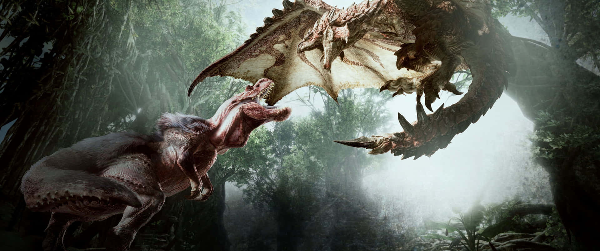 Dinosaur And Dragon Ultra Wide Gaming Wallpaper