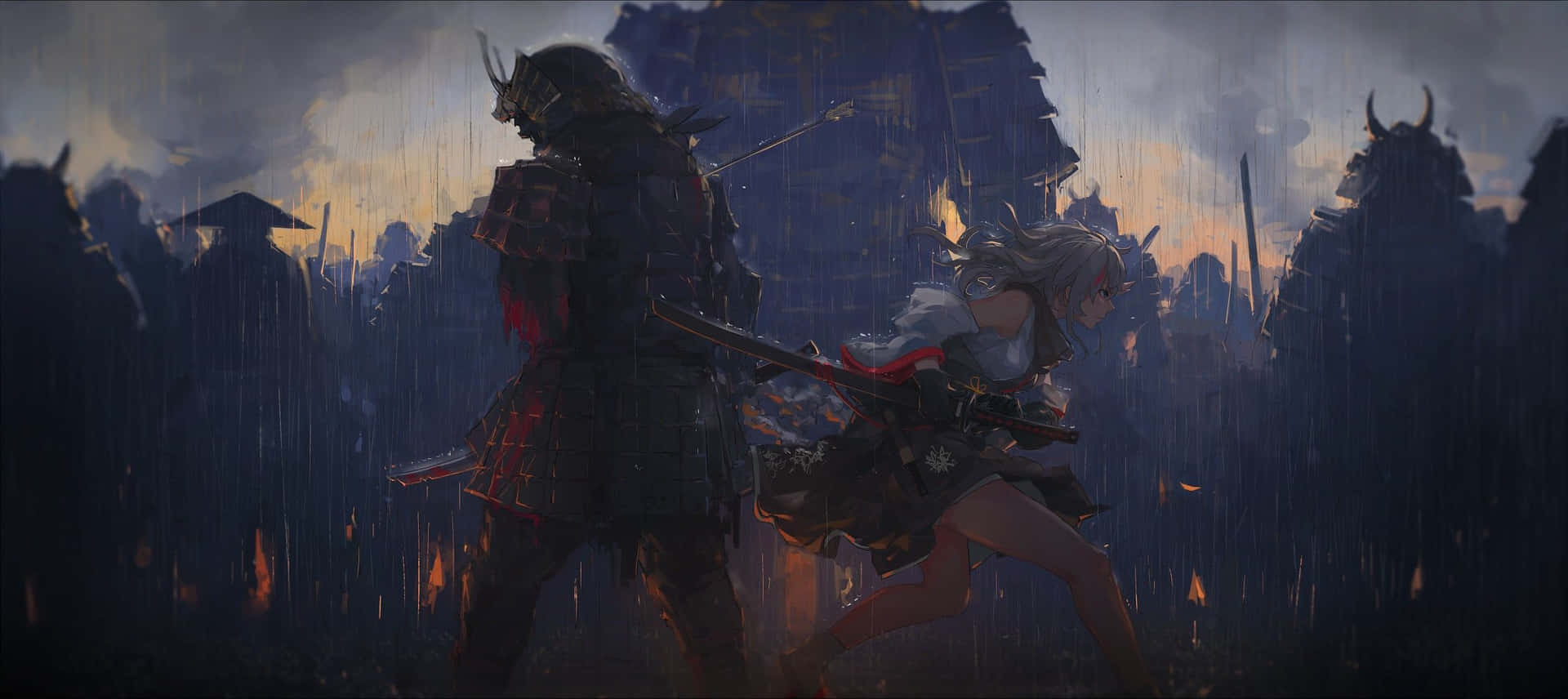 Samurai And Girl Ultra Wide Gaming Wallpaper